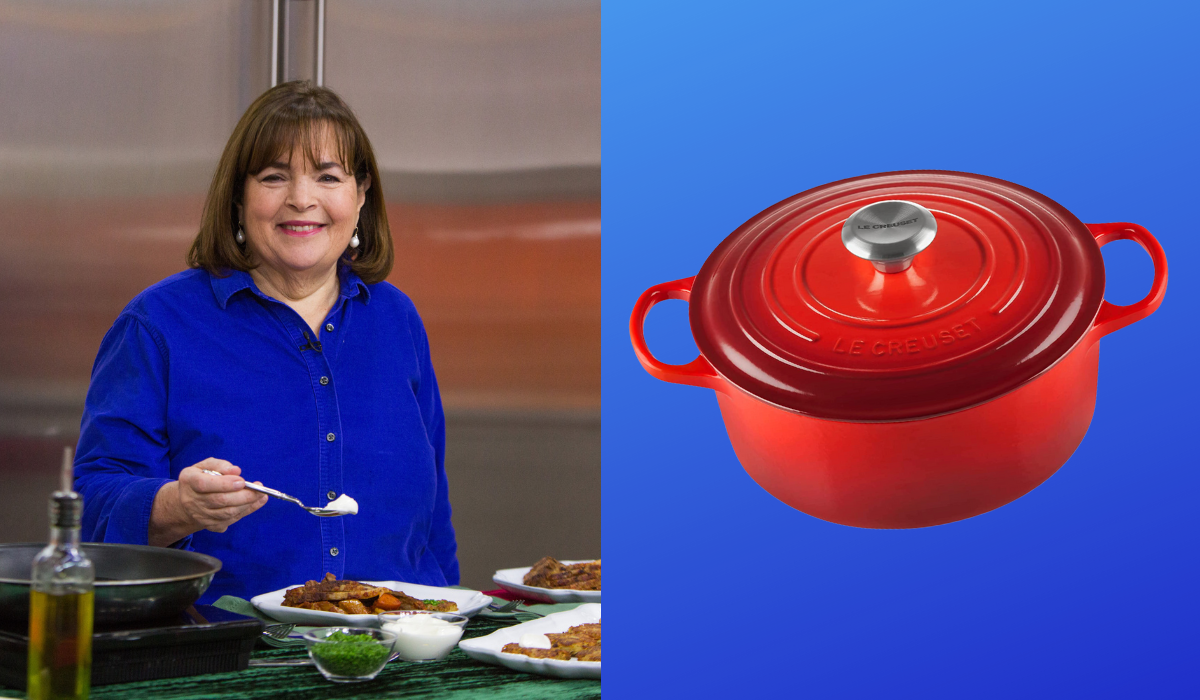 Ina Garten and a red Le Creuset dutch oven