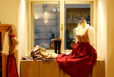 Traditional Dirndl dresses are seen in the Tostmann Trachtenshop in Vienna, Austria, November 25, 2016. Picture taken November 25, 2016. REUTERS/Leonhard Foeger