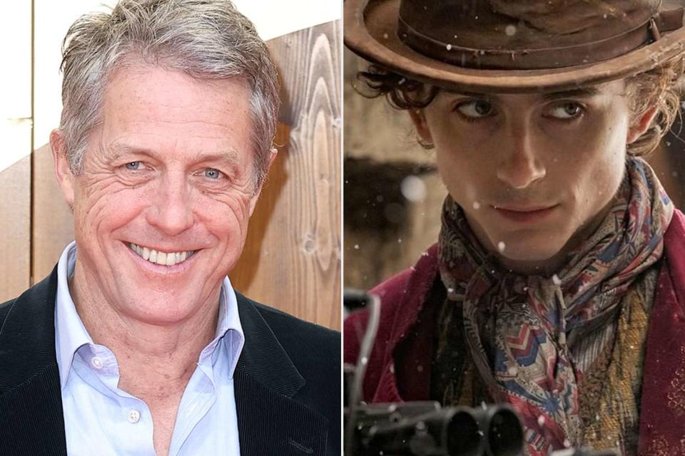 Gerald Matzka/Getty Images; Warner Bros. Pictures Hugh Grant; Timothée Chalamet in <em>Wonka</em> (2023)