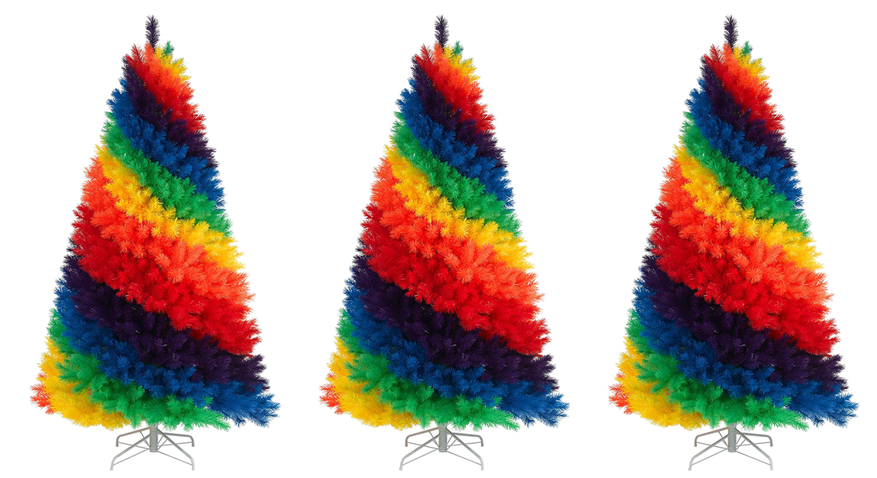 Amazon is now selling a 7ft rainbow Christmas tree for the holidays [Photo: Yahoo Style UK]