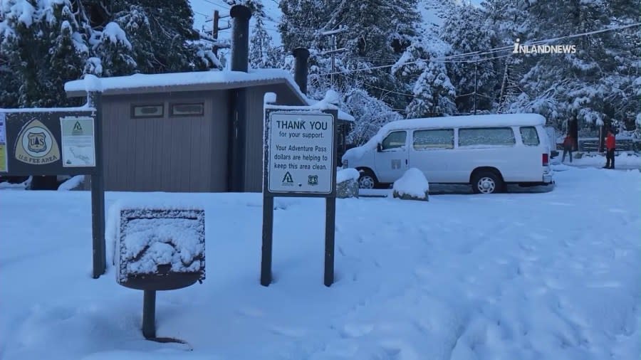 Snowy, wintry conditions on Mount Baldy in the San Gabriel Mountains on Feb. 7, 2024. (Inland News)