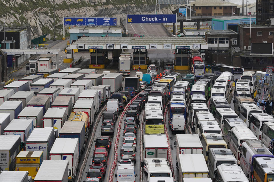 Traffic at the Port of Dover in Kent as the Easter getaway begins. Picture date: Friday March 31, 2023. (Photo by Gareth Fuller/PA Images via Getty Images)