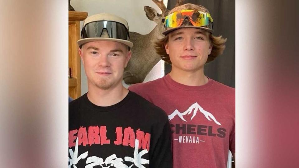 Taylen Brooks, left, and Wyatt Brooks of Mount Aukum, Calif., are seen in an undated photo provided by family, who identified the brothers as the victims of a mountain lion attack Saturday, March 23, 2024. Taylen, 21, was killed in the attack and Wyatt, 18, suffered serious injuries but is expected to survived, according to the statement forwarded by the El Dorado County Sheriff’s Office.