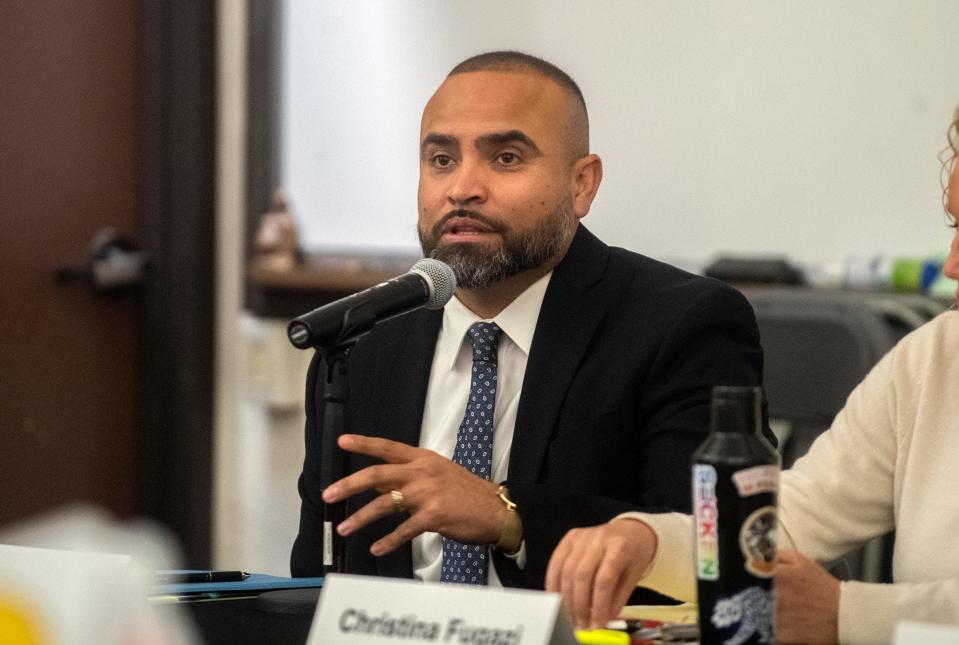 Jesus Andrade participates in a candidates forum for Stockton Mayor at San Joaquin Delta College in Stockton on Feb. 7, 2024.