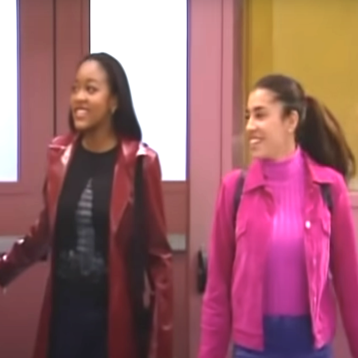 two teens in the school hallway