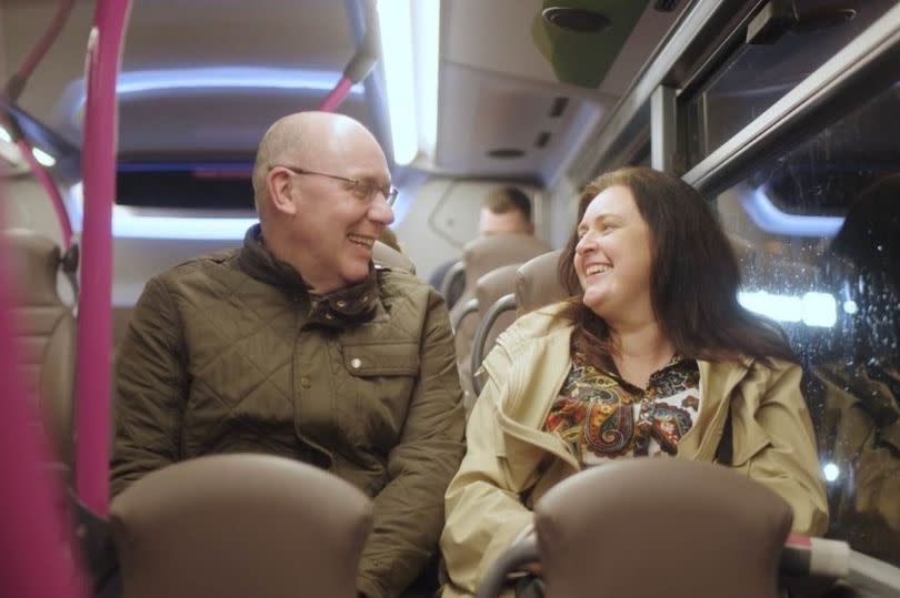 Lynne and John's loves tory began on a Glasgow First Bus