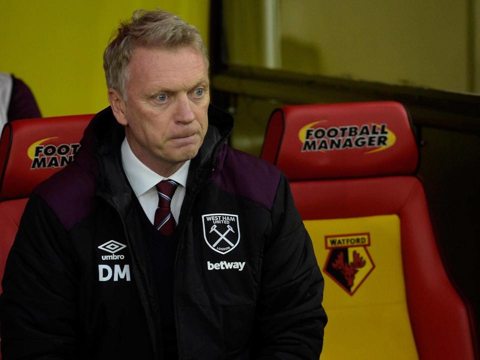 David Moyes looks on as his side lose to Watford: Getty