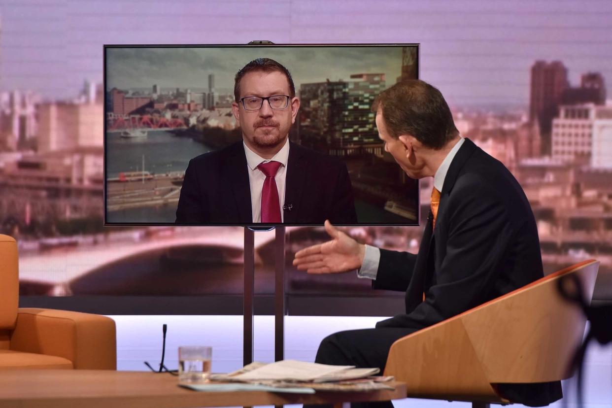 Andrew Gwynne MP appearing via video link on the Andrew Marr show this morning: PA