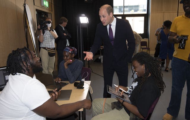 The Duke of Cambridge during his visit with the Duchess of Cambridge to Elevate at Brixton House in London (Eddie Mulholland/Daily Telegraph/PA)