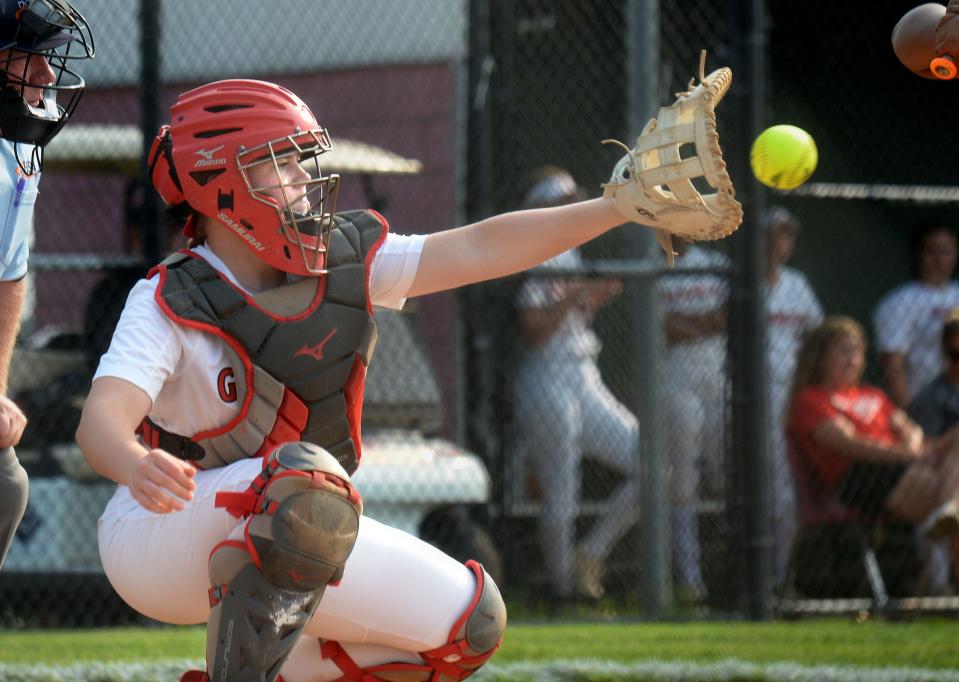 Glenwood High School's Taryn Griffith catches during the game against Springfield High School  Wednesday, May 17, 2023.
