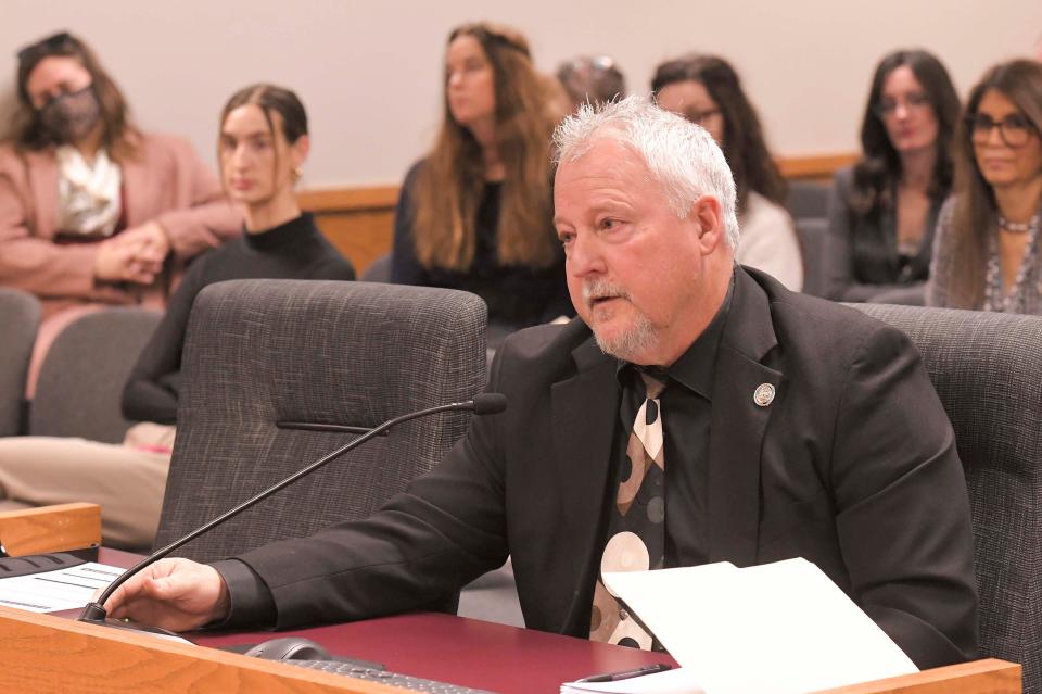 Rep. Brad Pollitt, R-Sedalia, speaks on his education bill to the Missouri House Elementary and Secondary Education Committee on Wednesday Jan. 11, 2024.