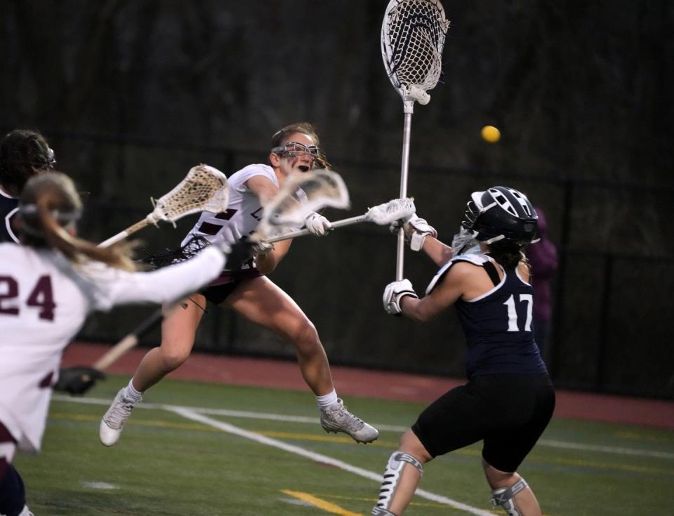 La Salle Academy's Addison Towey fires a shot on Westerly in a 2022 game.