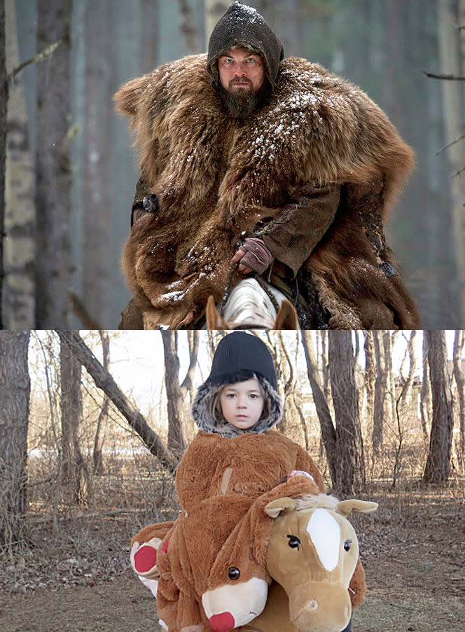 <p>An unstuffed teddy bear was used to recreate Leonardo DiCaprio’s bear fur coat.<br></p>