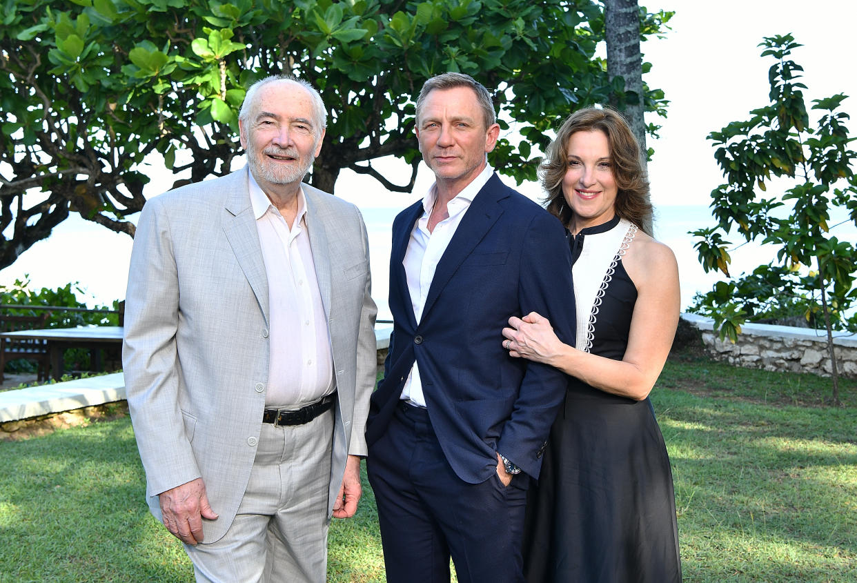 MONTEGO BAY, JAMAICA - APRIL 25:  (L-R) Producer Michael G Wilson, cast member Daniel Craig and producer Barbara Broccoli attend the 