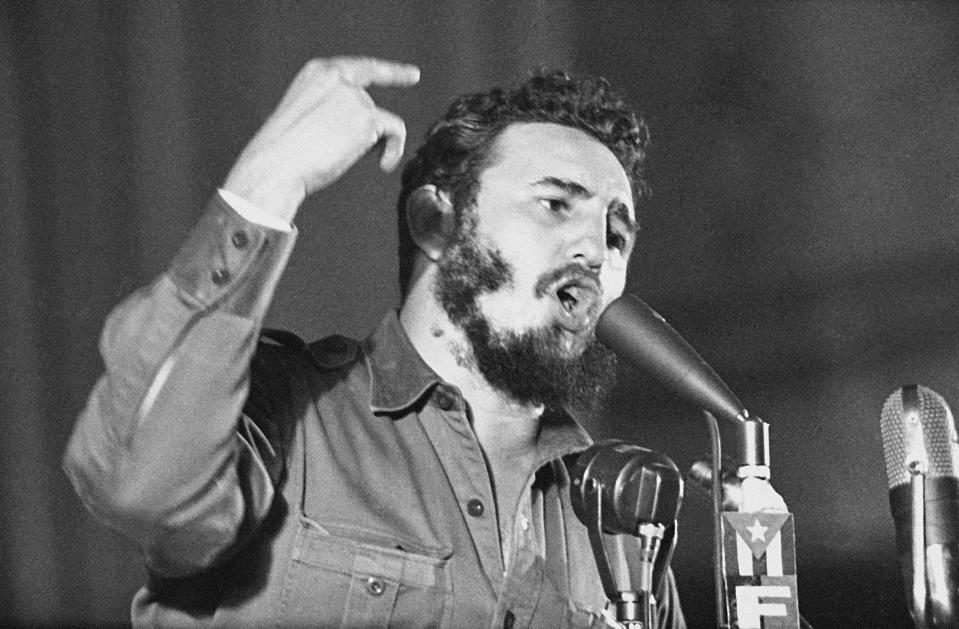 Cuban Prime Minister Fidel Castro told a massive May Day rally in Havana that the U.S. State Department is preparing "an aggression against Cuba through Guatemala", May 1, 1960. Earlier, the crowd, estimated at over quarter of a million, interrupted Castro to chant "Cuba yes, Yankees no."   (AP Photo) ORG XMIT: APHS156845 [Via MerlinFTP Drop]