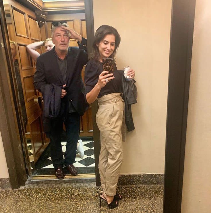 The <em>Mom Brain</em> podcaster shared a snap of her favorite non-maternity pants. "I love these pants for a tiny bump ...and Alec loves making fun of me," she wrote. The pair recently announced they are <a href="https://people.com/parents/hilaria-baldwin-pregnant-5th-child-baby-bump-photo/">pregnant with their fifth child</a> after a miscarriage in April. 