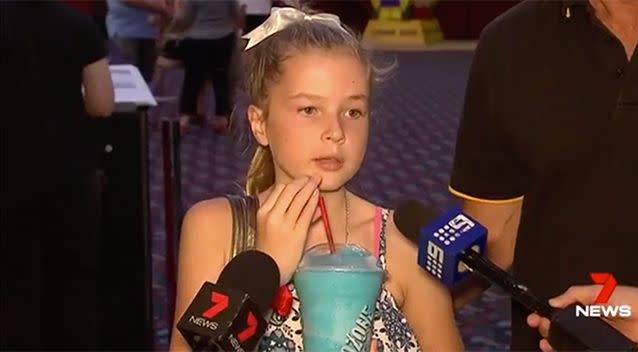 Brave Chloe speaks publicly about the horrific flood that claimed the life of her mother, father and sister. Picture: 7 News