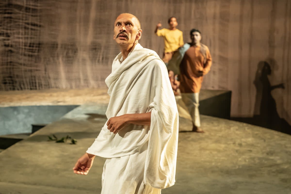 Paul Bazely stars as Mahatma Gandhi in The Father and the Assassin  (Marc Brenner)