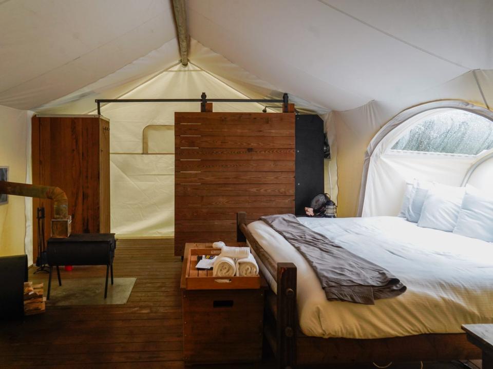 Inside the author's stargazer tent at the Under Canvas resort.