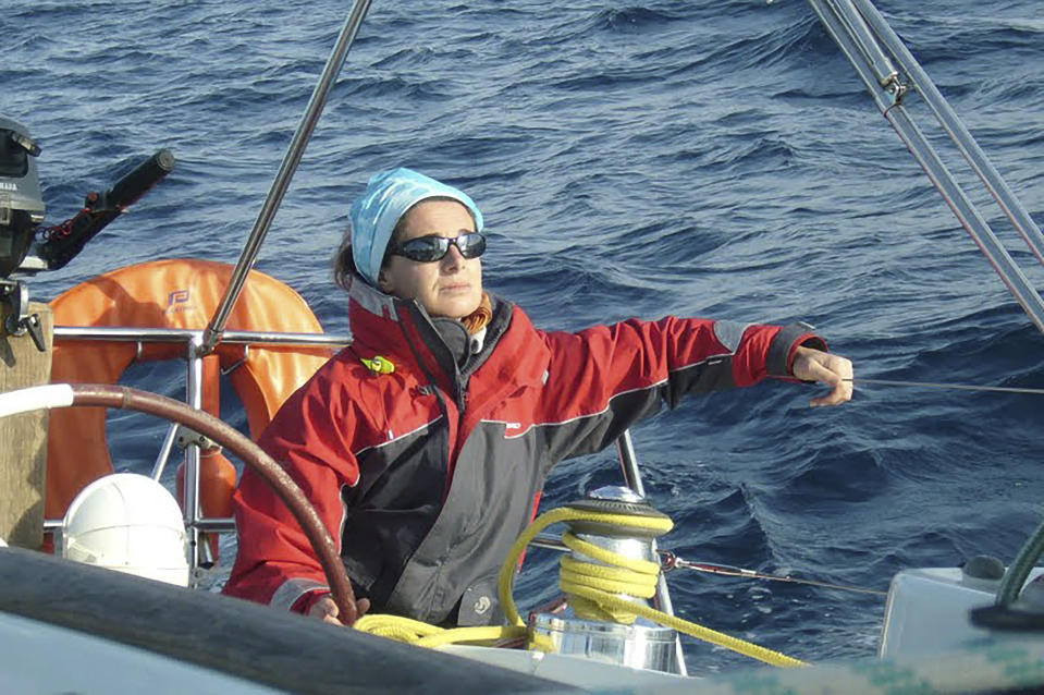 Sister Nathalie Becquart sails during a regatta in Brest, France on April 2010. Becquart, the first female undersecretary in the Vatican's Synod of Bishops, is charting the global church through an unprecedented, and even stormy, period of reform as one of the highest-ranking women at the Vatican. (Bishop Conference of France via AP)