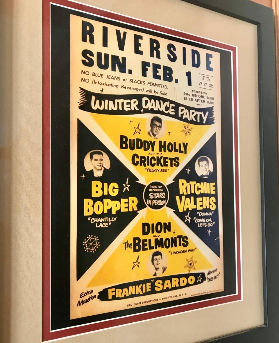 A poster from the 1959 Winter Dance Party hangs in the lobby of the Riverside Ballroom in Green Bay. The cost to get in that night 60 years ago? Ninety cents before 8 p.m.