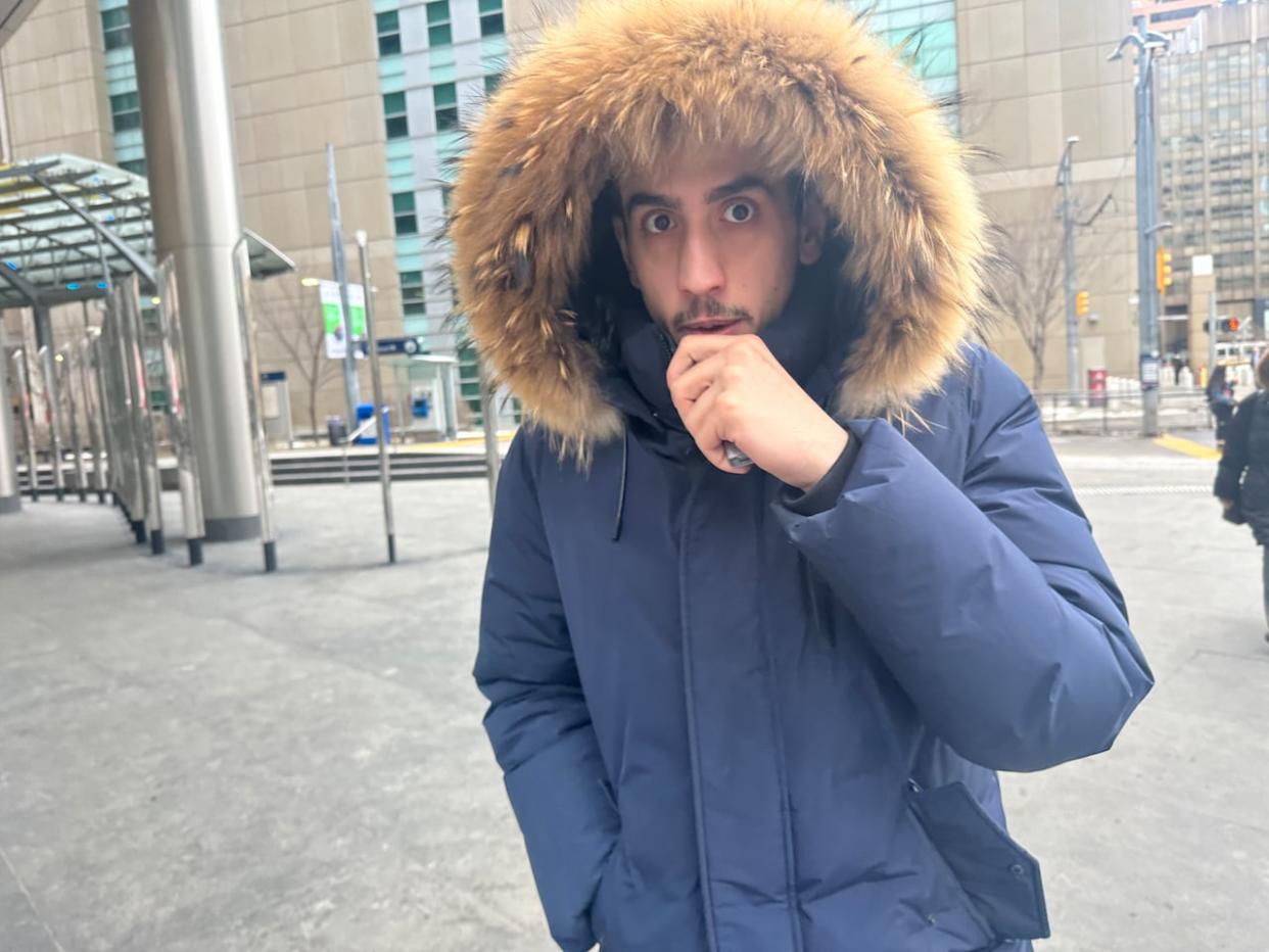 Jamal Baroudi, 25, pleaded guilty to shooting at a driver during a road rage incident in 2022. He attended court on Monday with his parents.  (Meghan Grant/CBC - image credit)