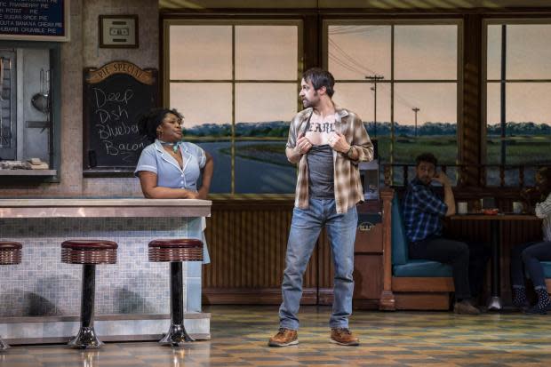 The Argus: WAITRESS. Wendy Mae Brown 'Becky' and Tamlyn Henderson 'Earl'. Photo Johan Persson