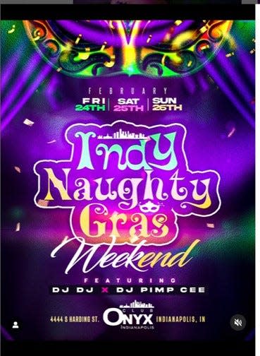 This social media flier advertising an event at Club Onyx, a strip club located at 4444 S. Harding St., was part of IMPD's presentation to the Alcoholic Beverage Board of Marion County on March 6, 2023.