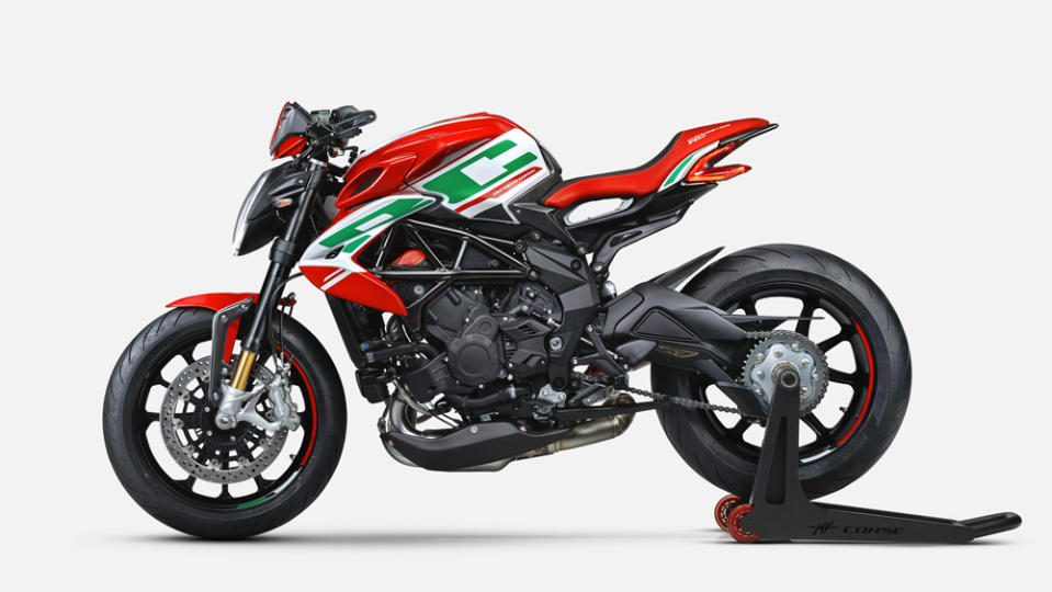 The 2023 Dragster RC SCS, featuring the Smart Clutch System developed by Rekluse, gains a new exhaust setup from SC Project. - Credit: MV Agusta Motor S.p.A.