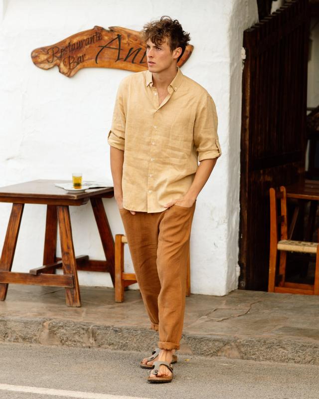 Drawstring Linen Pants For Men. Men's Resort Lounge 100% Linen Flat front  Dress Pants. Runs Small. Natural Color.