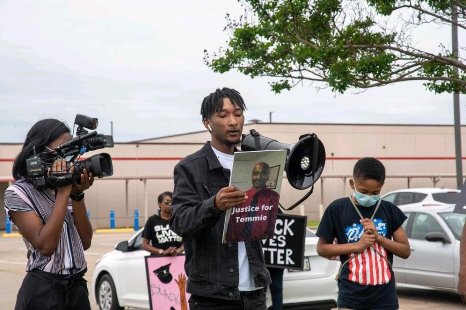 Tommie McGlothen III speaks at the Caddo Correctional Center during Saturday's March for Justice.