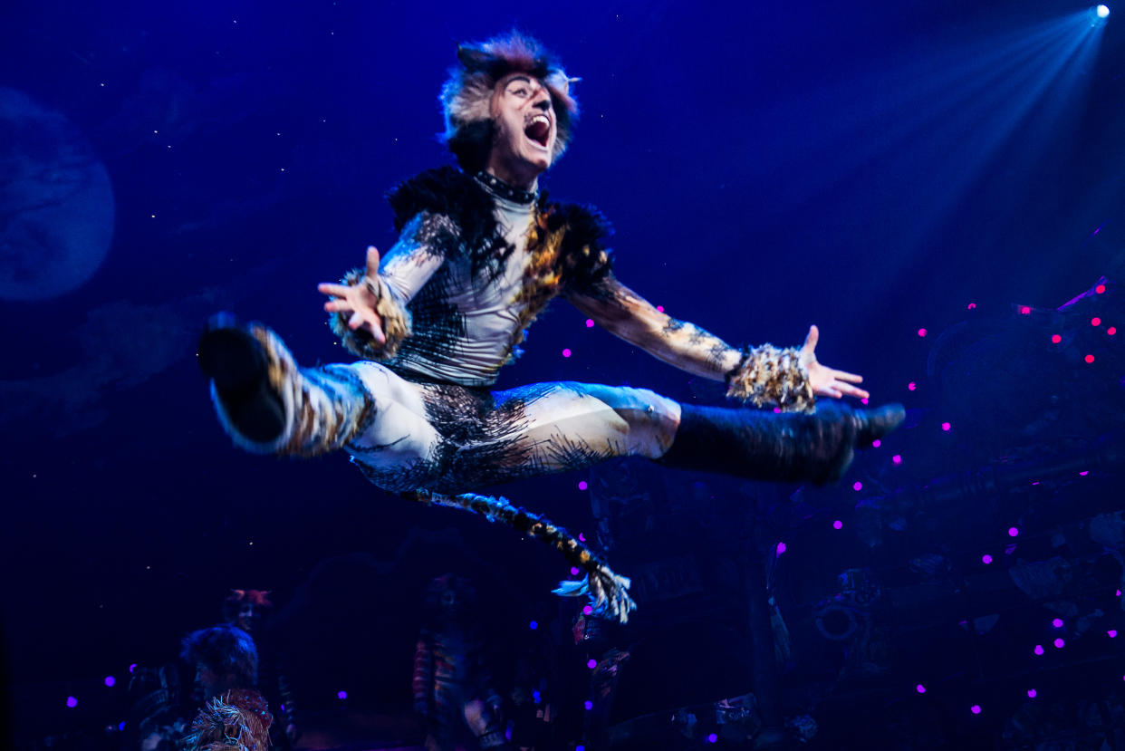 The cast of CATS perform on stage at the first-ever revival of Andrew Lloyd Webber’s iconic CATS on Broadway on July 31, 2016 in New York City. (Photo by Noam Galai/Getty Images for CATS)