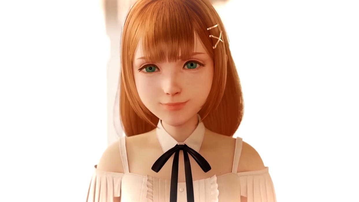  Kingdom Hearts 4 trailer screenshot showing Strelitzia, a girl with lengthy ginger hair and white blouse . 