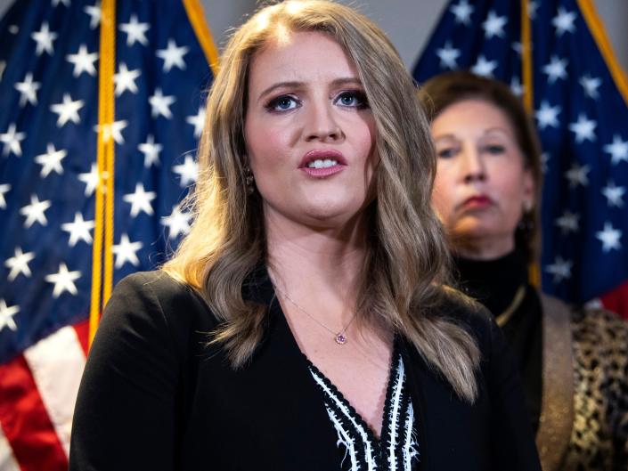 Jenna Ellis and Sidney Powell, right, attorneys for President Donald Trump, conduct a news conference at the Republican National Committee on lawsuits regarding the outcome of the 2020 presidential election on Thursday, November 19, 2020.