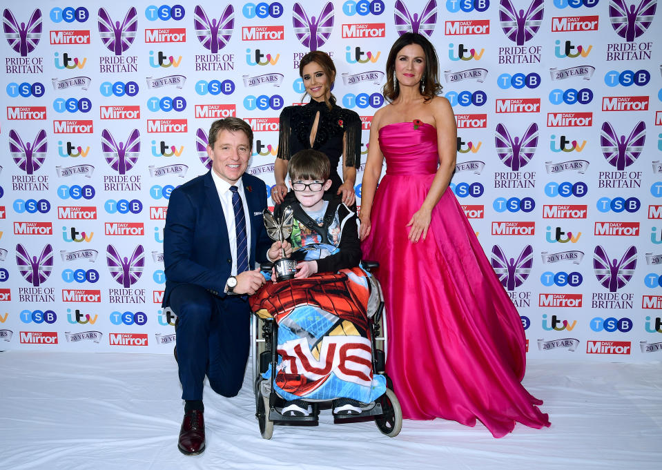 Aaron Hunter with the Good Morning Britain Young Fundraiser award poses with Ben Shephard, Susanna Reid and Cheryl during the Pride of Britain Awards held at the The Grosvenor House Hotel, London.