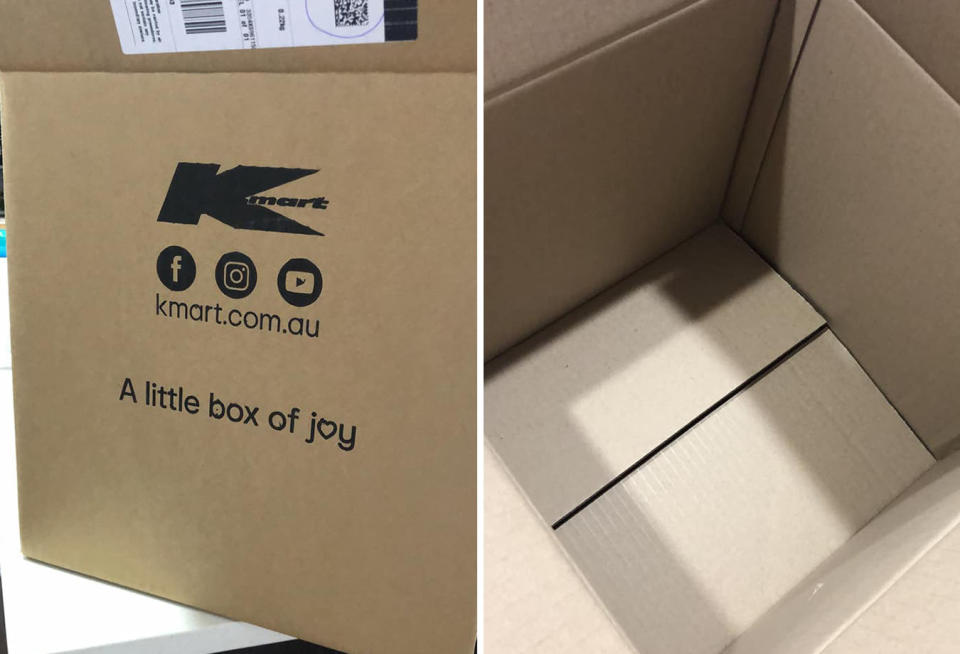 Two photos of a Kmart empty box