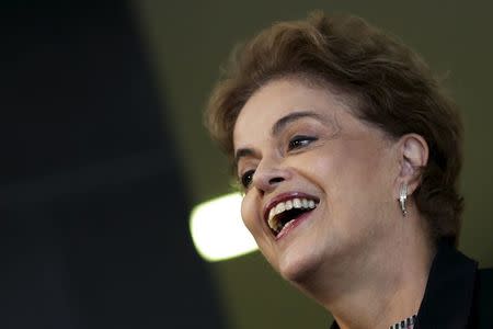 Brazil's President Dilma Rousseff smiles during a news conference at the Planalto Palace in Brasilia, Brazil March 11, 2016. REUTERS/Ueslei Marcelino