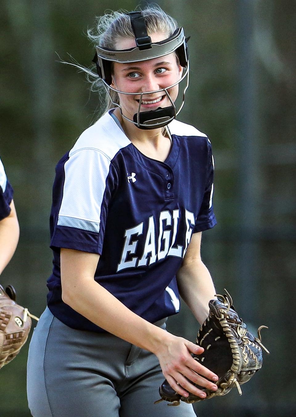 Plymouth North's Kylee Hefner smiles during a game against Whitman-Hanson on Friday, May 13, 2022.