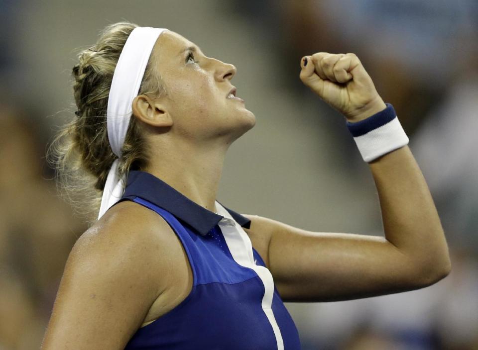 Victoria Azarenka during her match against Aleksandra Krunic in the fourth round at the U.S. Open. (AP Photo/Darron Cummings)