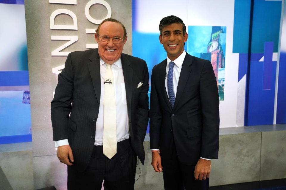 Andrew Neil with Rishi Sunak before Friday’s Channel 4 interview (Jonathan Brady/PA) (PA Wire)