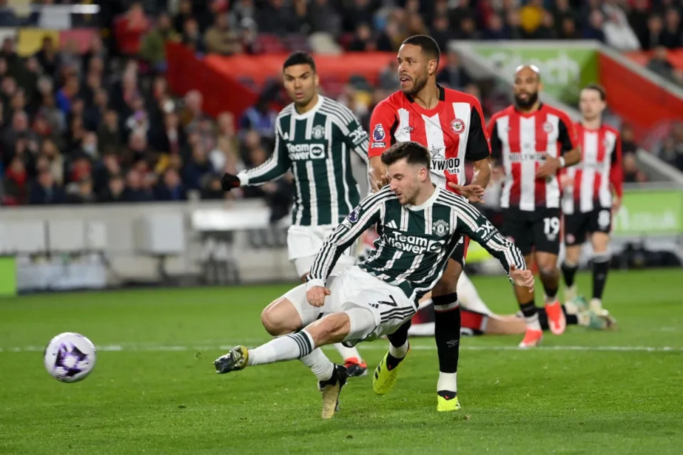 Mason Mount of Manchester United scores against Brentford (Getty Images)