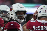 FILE - Arizona Cardinals wide receiver DeAndre Hopkins (10) against the Denver Broncos of an NFL football game Sunday, December 18, 2022, in Denver. The Arizona Cardinals released five-time Pro Bowl wide receiver Hopkins in a salary cap move Friday, May 26, 2023, after they failed to find a trading partner in the offseason. (AP Photo/Bart Young, File)