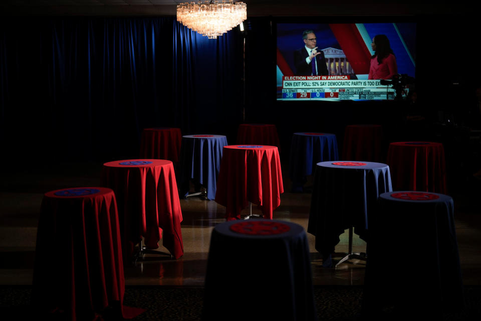 The ballroom is prepared for guests at an election-night event for Democratic candidate for Rep. Tim Ryan on Nov. 8, 2022 in Boardman, Ohio.<span class="copyright">Drew Angerer—Getty Images</span>