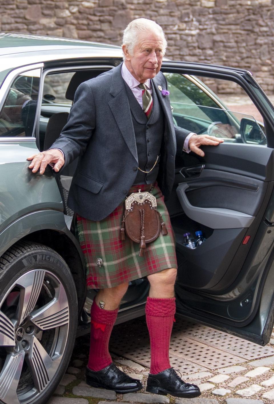 Charles wore a kit in Hunting Rothesay tartan for his visit (Jane Barlow/PA) (PA Wire)