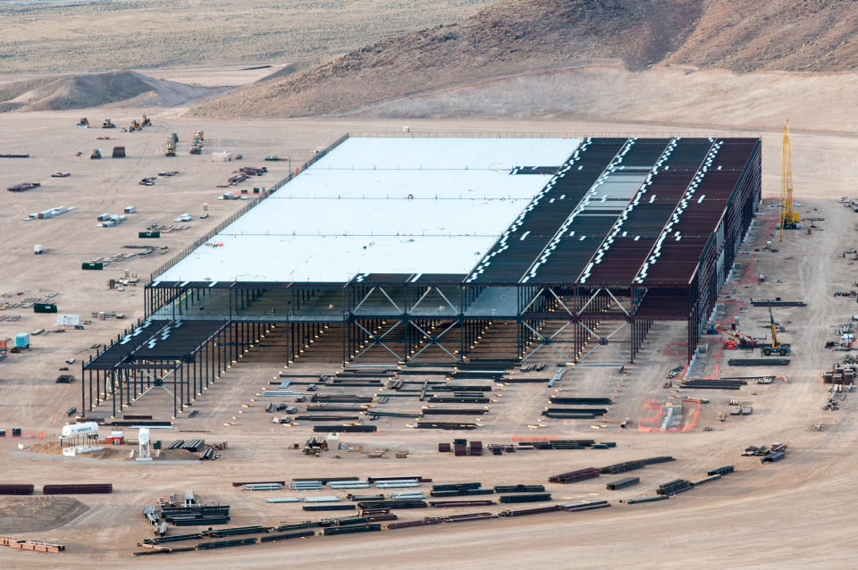 RENO, NEV - MARCH 25:  Construction on the Tesla Motors Gigafactory east of Reno, Nev., March 25, 2015. (Photo by David Calvert/For The Washington Post via Getty Images)