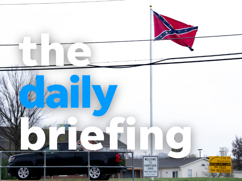 A confederate flag is flown on the property owned by Steven Hickey in Harrison, Ohio, on Thursday, April 4, 2024.