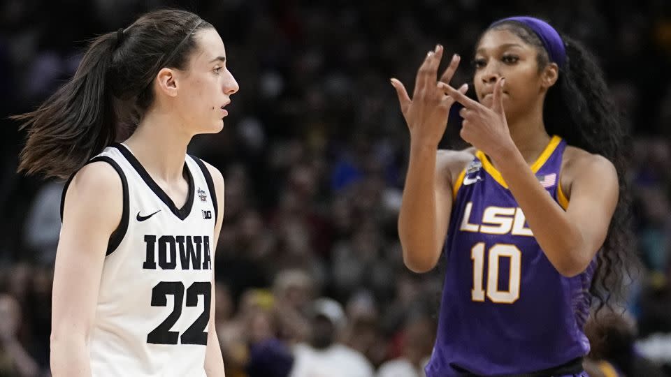 Reese's gesture toward Clark during the second half of the 2023 NCAA women’s basketball national championship game became one of the biggest talking points of the college basketball season. - Tony Gutierrez/AP