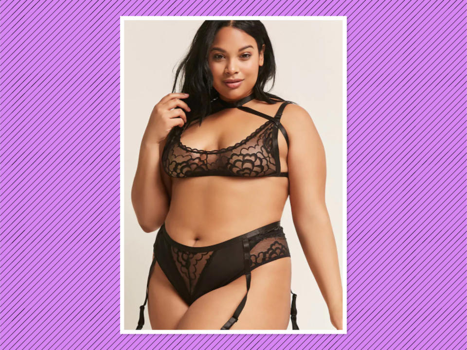 <p>Oh La La Cherie Bra and Panty Set, $28, <a rel="nofollow noopener" href="https://www.forever21.com/us/shop/Catalog/Product/plus/plus_size-intimates-sets/2000278183" target="_blank" data-ylk="slk:Forever 21;elm:context_link;itc:0;sec:content-canvas" class="link ">Forever 21</a> (Photo: Forever 21) </p>