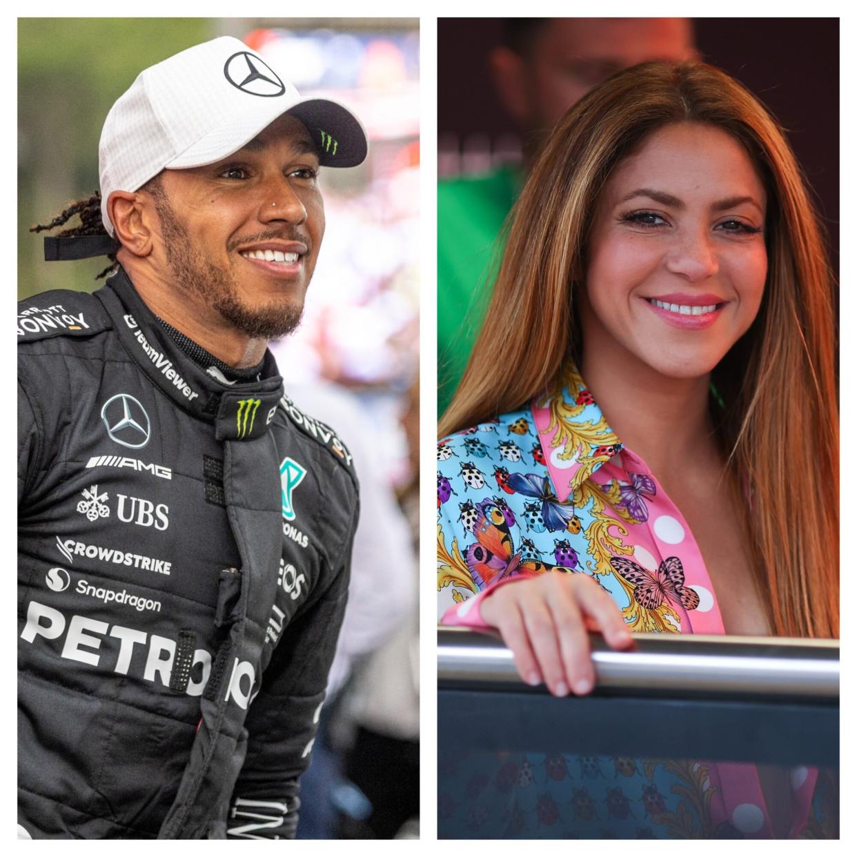 Lewis Hamilton y Shakira. Shakira:  (Photo by Eric Alonso/Getty Images)  Lewis Hamilton: (Photo by Edmund So/Eurasia Sport Images/Getty Images)    