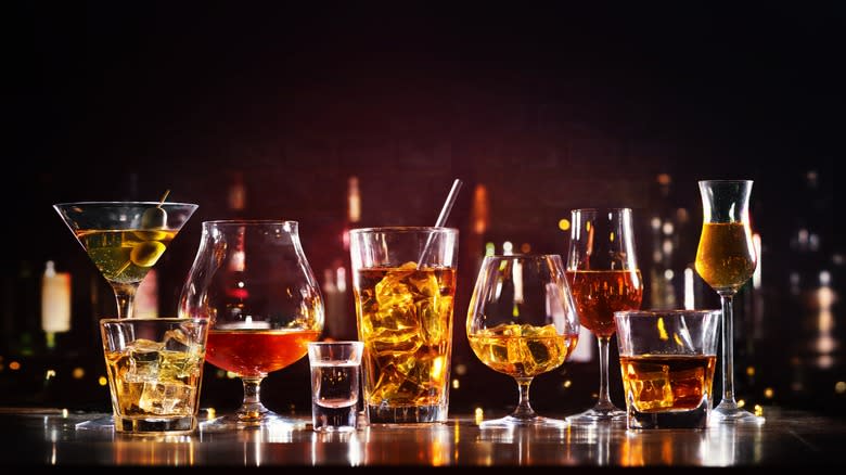 Various alcoholic drinks on bar